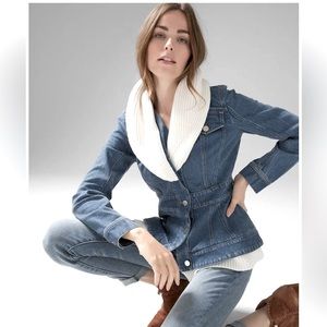NWT WHBM JEAN PEPLUM DEMIN JACKET WITH SWEATER TRIM